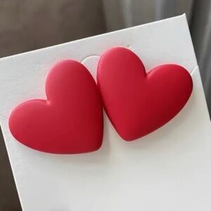 Vintage Style Acrylic Heart Red Stud Earrings